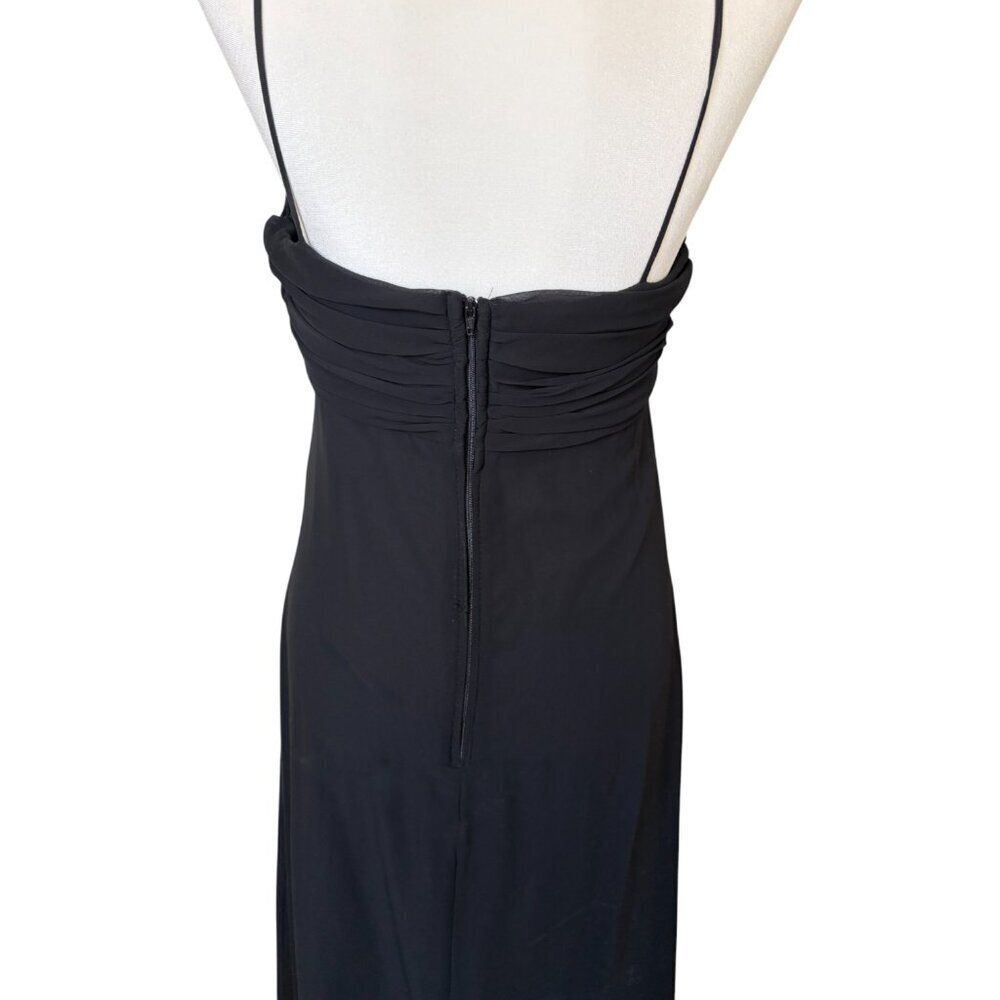 Vintage Chiffon Rhinestone Criss Cross Halter Dress Formal Prom Black Medium - Picture 4 of 6